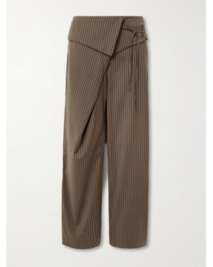 Deiji Studios Folded Asymmetric Pinstriped Wool Wide-Leg Trousers - Natural