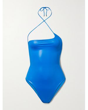The Attico Coated Halterneck Swimsuit - Blue
