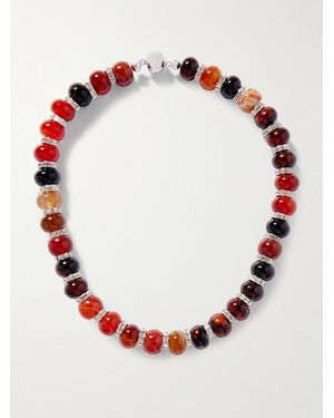 Julietta Thea Rhodium-Plated Agate Necklace - Red