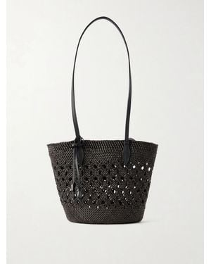 Hunting Season Lattice Basket Leather-Trimmed Raffia Tote - White