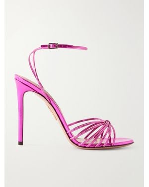 Aquazzura Anima 105 Mirrored Metallic Leather Sandals - Pink