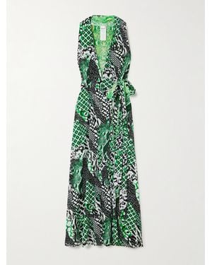 Diane von Furstenberg Pia Reversible Belted Printed Mesh Midi Wrap Dress - Green