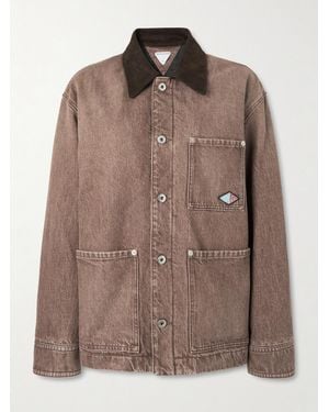 Bottega Veneta Jeansjacke Mit Velourslederbesatz Und Applikation - Braun