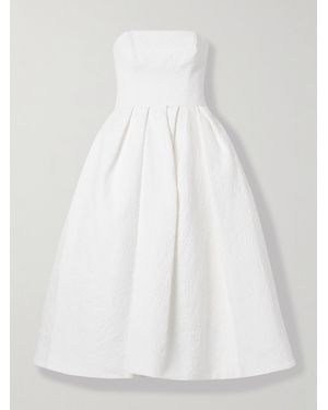 Carolina Herrera Strapless Pleated Cotton-Blend Cloqué Midi Dress - White