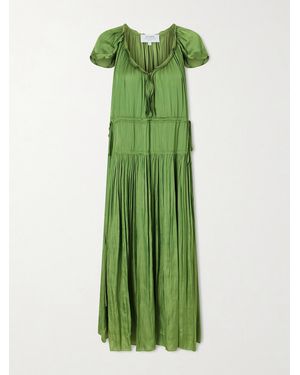 La Ligne Sienna Pintucked Ruffled Satin Midi Dress - Green