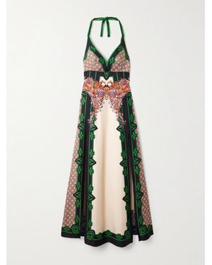 La DoubleJ La Favorita Neckholder-Maxikleid Aus Bedrucktem Seiden-Twill - Weiß
