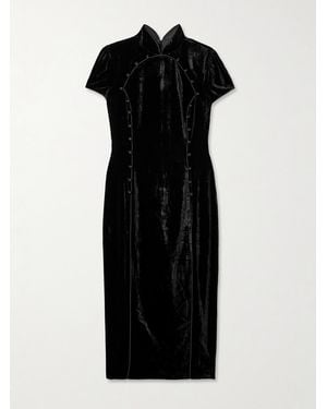 Saloni Taro-C Velvet Midi Dress - Black