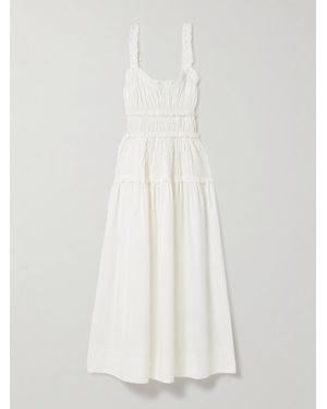 Doen Marianne Shirred Organic Cotton-Poplin Midi Dress - White