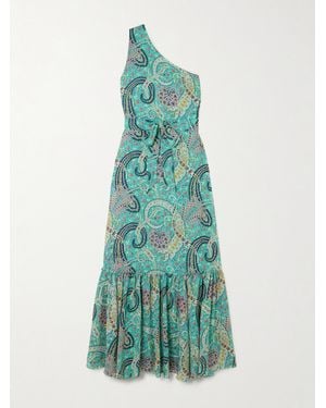オールインワン・サロペット Etro Long Dress In Light Blue Velvet Jacquard Tulle Etro One Shoulder Dresses for Women | Lyst