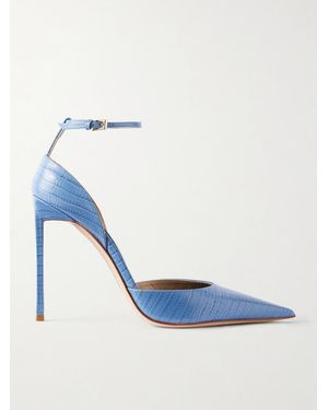 Tom Ford Snake-Effect Leather Court Shoes - Blue