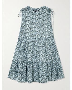 Veronica Beard Yulianna Tiered Floral-Print Cotton-Blend Voile Mini Dress - Blue