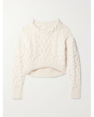 LoveShackFancy Galiona Cropped Pompom-Embellished Cable-Knit Alpaca-Blend Jumper - Natural