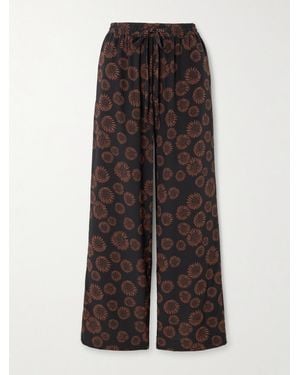 Matteau Floral-Print Silk Crepe De Chine Wide-Leg Trousers - Brown