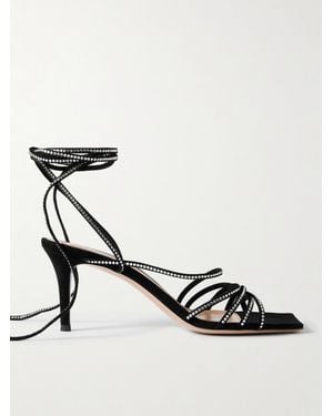 Gianvito Rossi 75 Crystal-Embellished Suede Sandals - Metallic