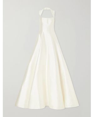 Danielle Frankel Liz Halterneck Beaded Wool And Silk-Blend Twill Bustier Gown - White
