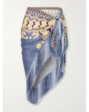 Anna Sui Pueblo Deco Fringe-Trimmed Printed Lyocell-Blend Pareo - Blue
