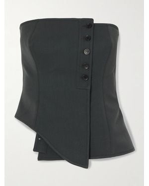 Jean Paul Gaultier Strapless Asymmetric Wool-Blend Twill Bustier Top - Black