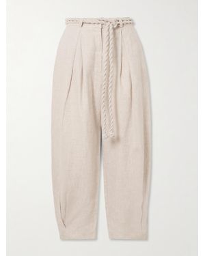 ANDRES OTALORA Una Vida Belted Pleated Linen Tapered Trousers - Natural