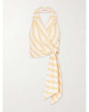 Rosie Assoulin Wrapped Up Tie-Detailed Striped Cotton Halterneck Blouse - White