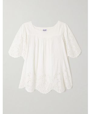 Thierry Colson Scarletta Pleated Broderie Anglaise Linen And Cotton-Blend Blouse - White