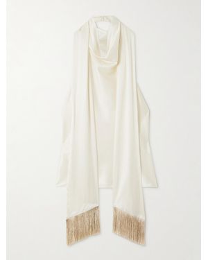 Nina Ricci Fringed Scarf-Detailed Draped Satin Halterneck Top - Natural