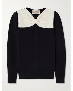 Valentino Garavani Bow-Detailed Two-Tone Wool Sweater - Black