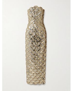 Oscar de la Renta Strapless Scalloped Embellished Tulle Gown - Metallic