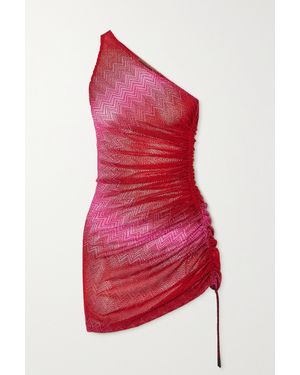 Missoni Mare One-shoulder Ruched Metallic Crochet-knit Mini Dress - Red