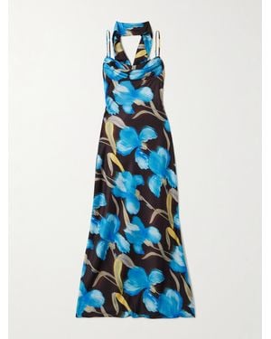 Rebecca Vallance Ingrid Draped Printed Satin Gown - Blue