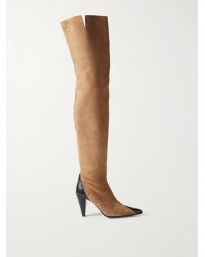 KHAITE Harvey Leather And Suede Over-The-Knee Boots - White