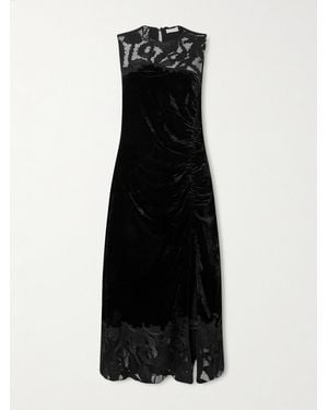 Ulla Johnson Rosaria Ruched Corded Lace-Trimmed Velvet Maxi Dress - Black