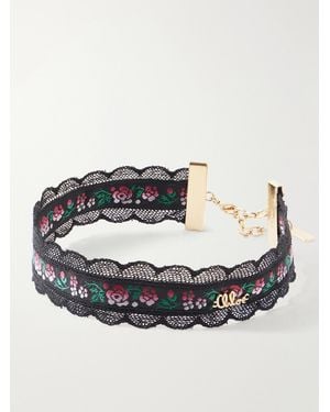 Chloé Ribbon Lace-Trimmed Floral-Jacquard-Tone Choker - Black