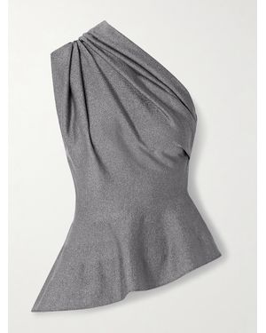KHAITE Aimee Asymmetric One-Shoulder Draped Lurex Peplum Top - Gray