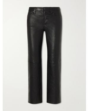 FRAME The Cigarette Low-Rise Straight-Leg Leather Trousers - Black