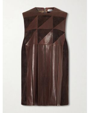 Versace Patchwork Suede-Trimmed Leather Mini Dress - Brown