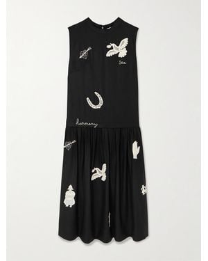 Sea Ellison Embroidered Twill Midi Dress - Black