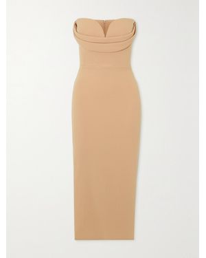Alex Perry Darcy Strapless Draped Stretch-Crepe Midi Dress - White