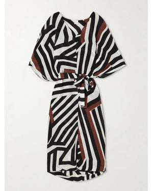Max Mara Warren Strandkleid Aus Bedrucktem Crêpe De Chine Aus Seide Mit Gürtel - Schwarz