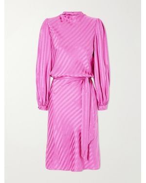 Valentino Garavani Logo-Jacquard Belted Striped Silk-Satin Midi Dress - Pink