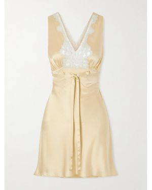 Chloé Gathered Tie-Detailed Lace-Trimmed Silk-Satin Mini Dress - Natural