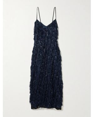 Stella McCartney Metallic Fringed Organza Midi Dress - Blue