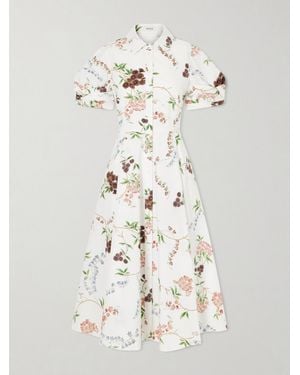 Erdem Pleated Floral-Print Cotton-Poplin Midi Shirt Dress - Natural