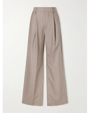 Victoria Beckham Pleated Wool Wide-Leg Trousers - Natural