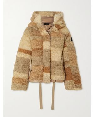Holden Hooded Quilted Color-Block Fleece Down Jacket - Natural