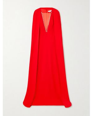 Stella McCartney Cape-Effect Tulle-Trimmed Crystal-Embellished Crepe Gown - Red