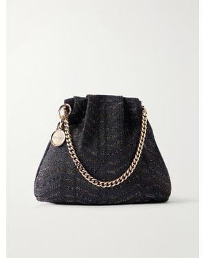 Missoni Greek Key Striped Metallic Crochet-Knit Shoulder Bag - Black