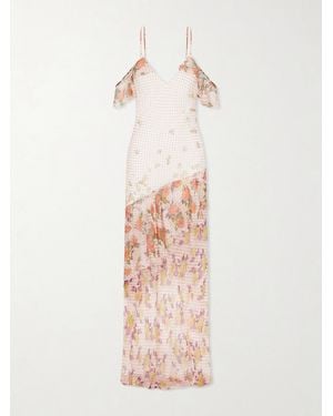 Donde Esteban Pajaritos Y Rosas Printed Ruffled Silk-Chiffon Maxi Dress - White