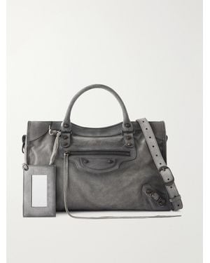 Balenciaga Le City Medium Embellished Suede Shoulder Bag - Grey