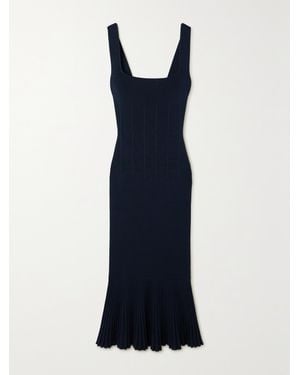Galvan London Atalanta Pleated Ribbed Stretch-Knit Midi Dress - Blue
