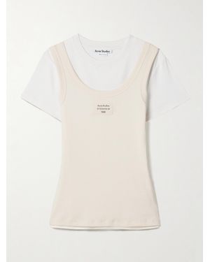 Acne Studios Layered Appliquéd Ribbed Cotton-Blend Jersey T-Shirt - Natural